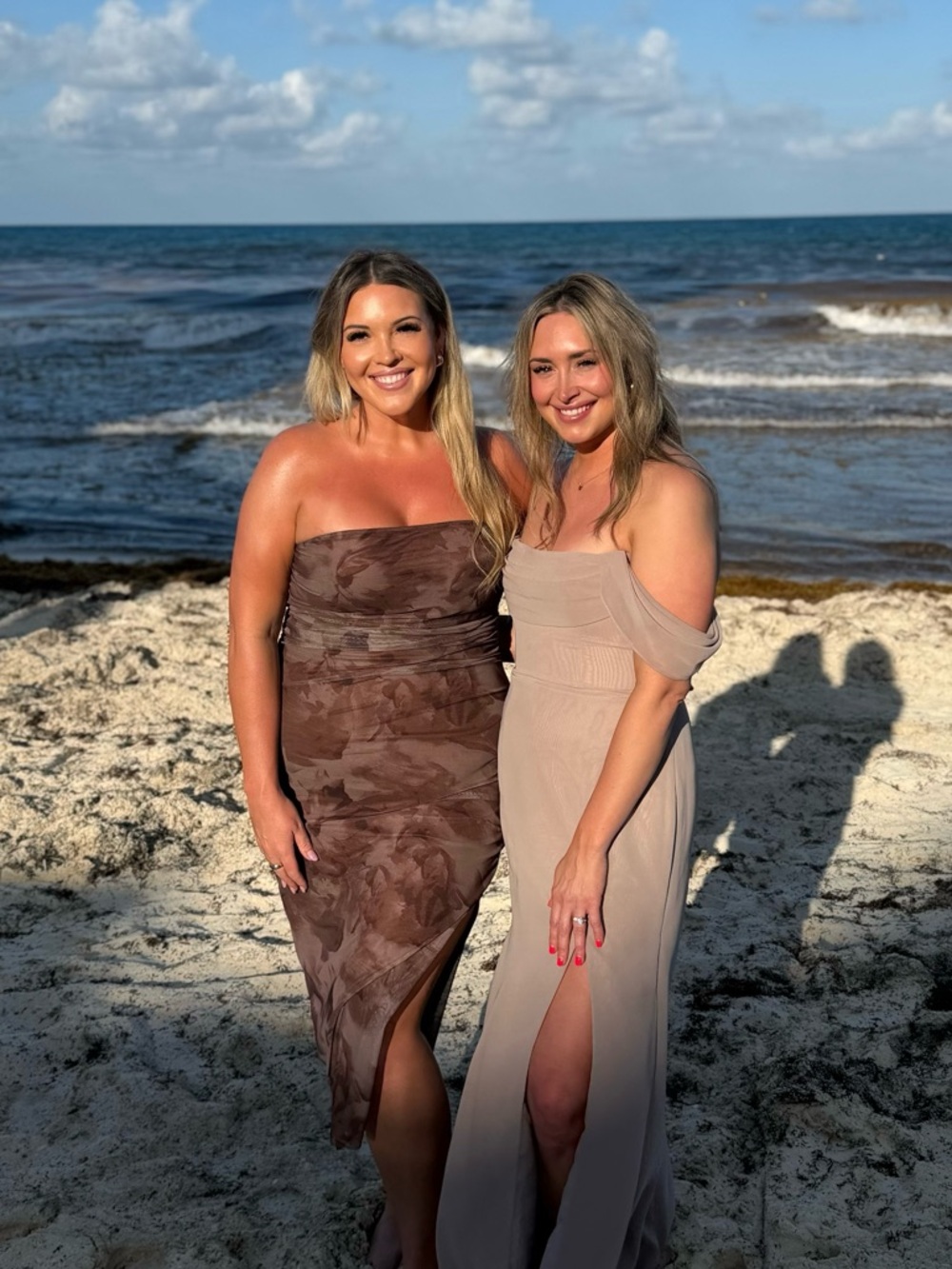 Two Women Beach Maxi Dresses - Brown & Beige